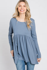 Grey Babydoll Hi-Low Long Sleeve Top