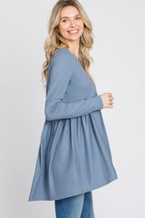 Grey Babydoll Hi-Low Long Sleeve Top