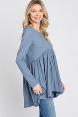 Grey Babydoll Hi-Low Long Sleeve Top