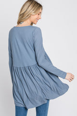 Grey Babydoll Hi-Low Long Sleeve Top