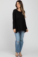 Black Babydoll Hi-Low Long Sleeve Maternity Top