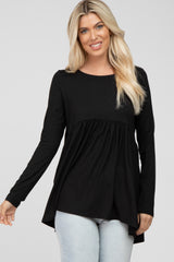 Black Babydoll Hi-Low Long Sleeve Maternity Top