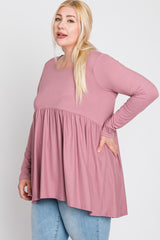 Pink Babydoll Hi-Low Long Sleeve Plus Top