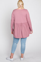 Pink Babydoll Hi-Low Long Sleeve Plus Top