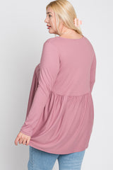 Pink Babydoll Hi-Low Long Sleeve Plus Top