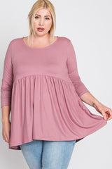 Pink Babydoll Hi-Low Long Sleeve Plus Top