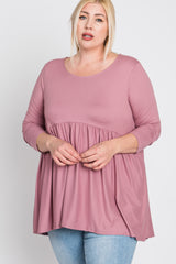 Pink Babydoll Hi-Low Long Sleeve Plus Top