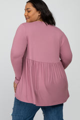 Pink Babydoll Hi-Low Long Sleeve Maternity Plus Top