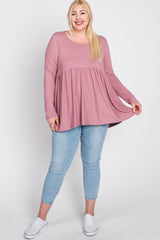 Pink Babydoll Hi-Low Long Sleeve Plus Top