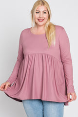 Pink Babydoll Hi-Low Long Sleeve Plus Top