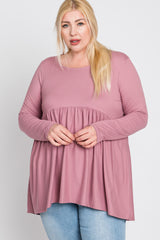 Pink Babydoll Hi-Low Long Sleeve Plus Top