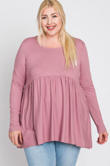 Pink Babydoll Hi-Low Long Sleeve Plus Top