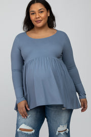 Grey Babydoll Hi-Low Long Sleeve Maternity Plus Top