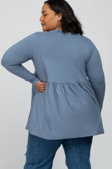 Grey Babydoll Hi-Low Long Sleeve Maternity Plus Top