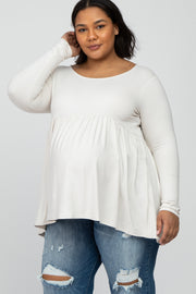 Ivory Babydoll Hi-Low Long Sleeve Maternity Plus Top