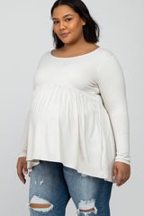 Ivory Babydoll Hi-Low Long Sleeve Maternity Plus Top