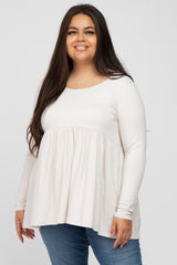 Ivory Babydoll Hi-Low Long Sleeve Plus Top