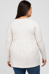 Ivory Babydoll Hi-Low Long Sleeve Plus Top