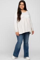 Ivory Babydoll Hi-Low Long Sleeve Plus Top