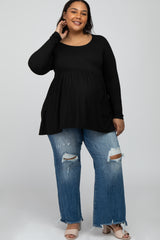 Black Babydoll Hi-Low Long Sleeve Maternity Plus Top