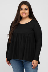 Black Babydoll Hi-Low Long Sleeve Maternity Plus Top