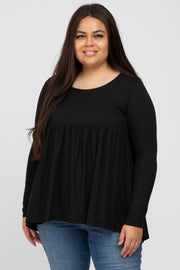 Black Babydoll Hi-Low Long Sleeve Plus Top