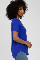 Royal Blue V-Neck Short Sleeve Round Hem Top