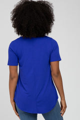 Royal Blue V-Neck Short Sleeve Round Hem Top