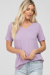 Lavender V-Neck Maternity Short Sleeve Round Hem Top