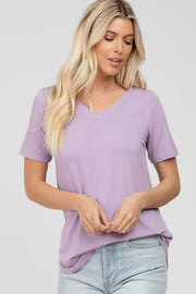 Lavender V-Neck Short Sleeve Round Hem Top