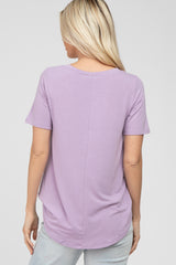 Lavender V-Neck Short Sleeve Round Hem Top