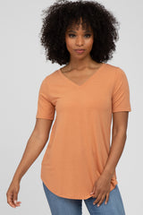 Orange V-Neck Short Sleeve Round Hem Top