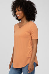 Orange V-Neck Short Sleeve Round Hem Top