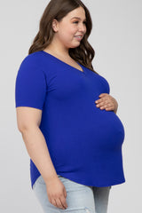 Royal Blue V-Neck Round Hem Maternity Plus Top