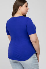 Royal Blue V-Neck Round Hem Maternity Plus Top