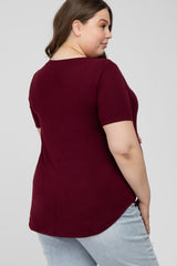 Burgundy V-Neck Round Hem Maternity Plus Top