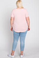 Light Pink V-Neck Round Hem Plus Top