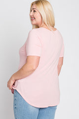 Light Pink V-Neck Round Hem Plus Top