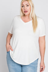 Ivory V-Neck Round Hem Plus Top