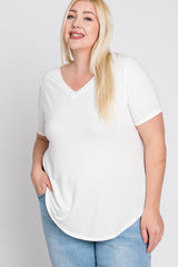 Ivory V-Neck Round Hem Plus Top