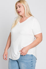 Ivory V-Neck Round Hem Plus Top