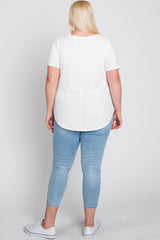 Ivory V-Neck Round Hem Plus Top