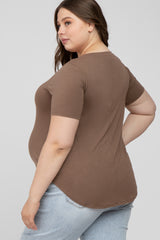 Mocha V-Neck Round Hem Maternity Plus Top