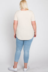 Beige V-Neck Round Hem Plus Top