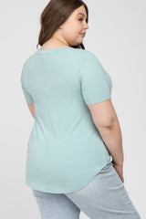 Mint Green V-Neck Round Hem Maternity Plus Top