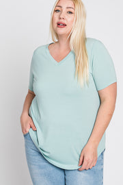 Mint Green V-Neck Round Hem Plus Top