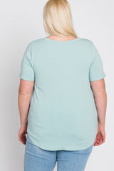 Mint Green V-Neck Round Hem Plus Top