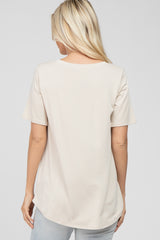 Beige V-Neck Front Pocket Short Sleeve Top