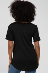 Black V-Neck Front Pocket Short Sleeve Top