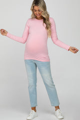 Light Pink Long Sleeve Basic Maternity Top